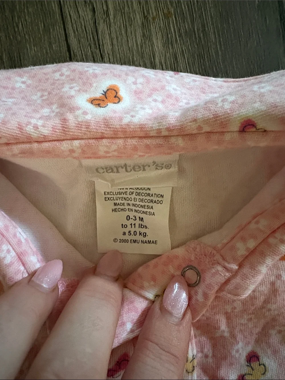 Vintage Carter’s Pink Butterfly Print Kids One-Piece Romper 0-3 months